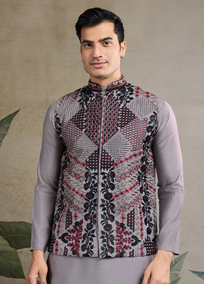 Grey Viscose Kurta With Jacket