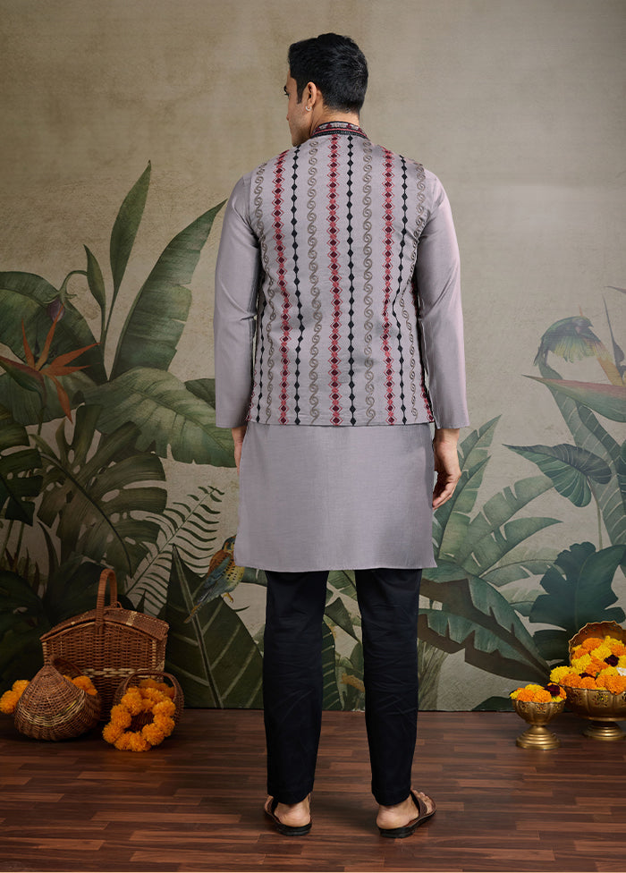 Grey Viscose Kurta With Jacket