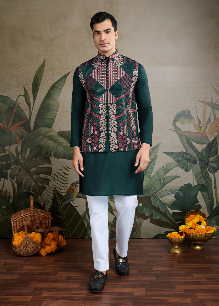 Green Viscose Kurta With Jacket