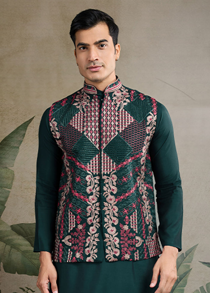 Green Viscose Kurta With Jacket