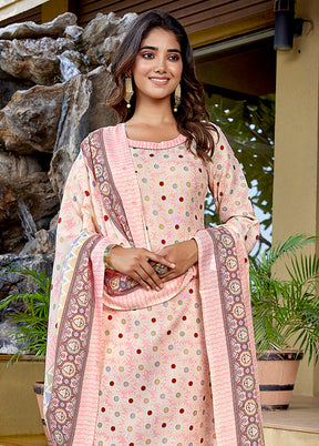 3 Pc Baby Pink Readymade Cotton Dupatta Suit Set