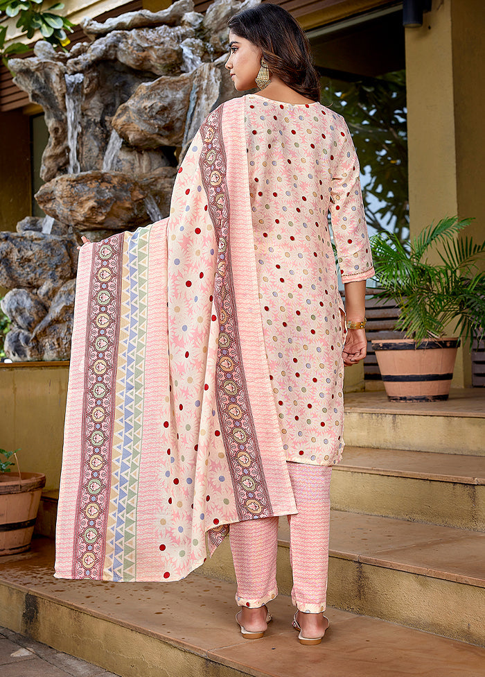 3 Pc Baby Pink Readymade Cotton Dupatta Suit Set