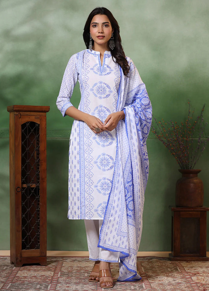 3 Pc White Readymade Viscose Dupatta Suit Set