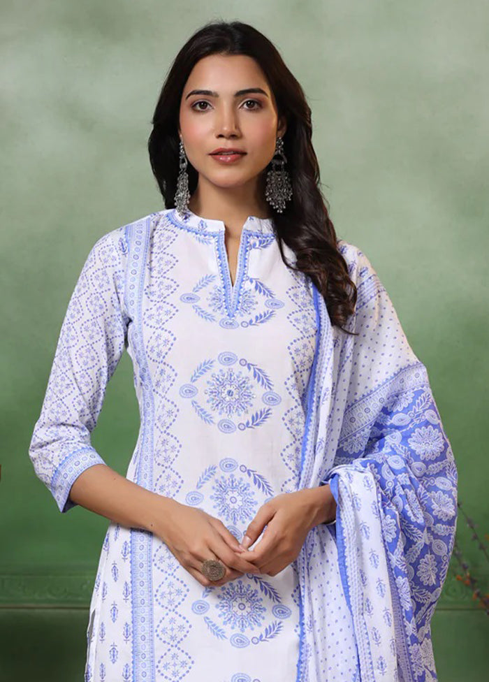 3 Pc White Readymade Viscose Dupatta Suit Set
