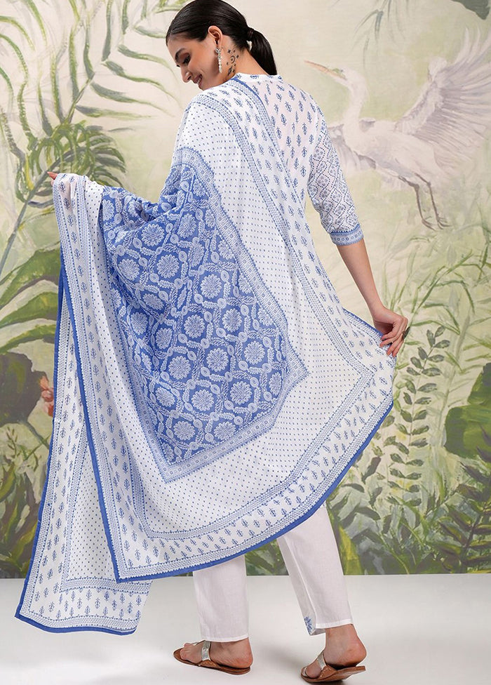 3 Pc White Readymade Viscose Dupatta Suit Set