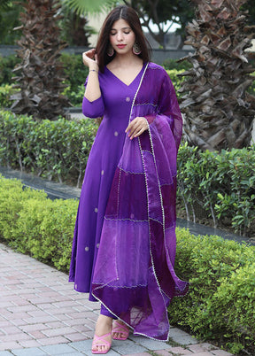 3 Pc Purple Readymade Viscose Dupatta Suit Set