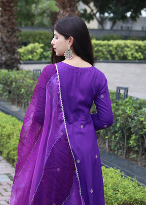 3 Pc Purple Readymade Viscose Dupatta Suit Set