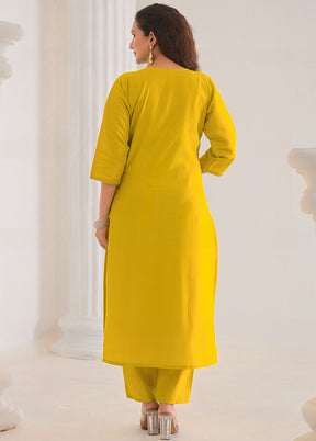 3 Pc Yellow Readymade Viscose Dupatta Suit Set