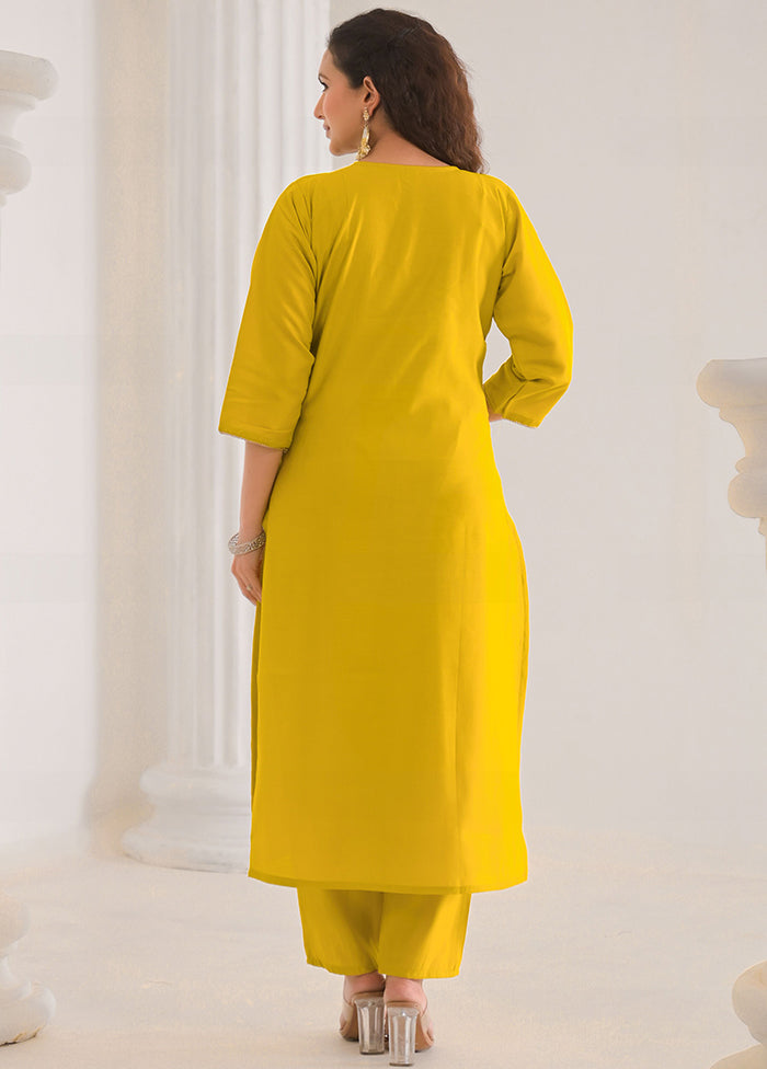 3 Pc Yellow Readymade Viscose Dupatta Suit Set