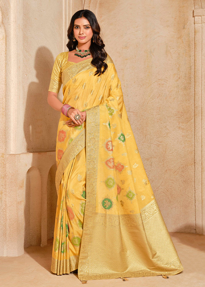 Yellow Spun Silk Saree With Blouse Piece