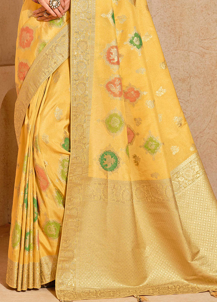 Yellow Spun Silk Saree With Blouse Piece