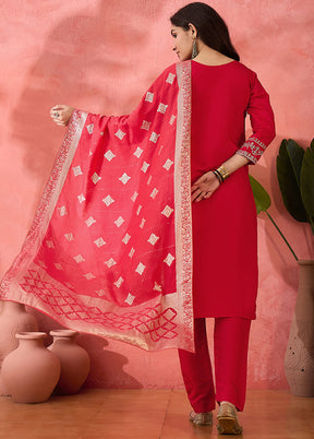 3 Pc Pink Readymade Silk Dupatta Suit Set