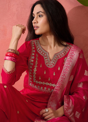 3 Pc Pink Readymade Silk Dupatta Suit Set