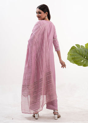 3 Pc Pink Readymade Silk Dupatta Suit Set