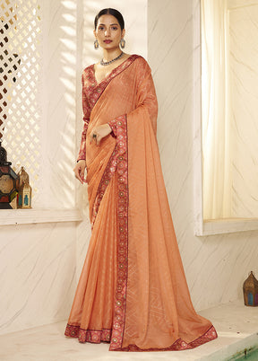 Orange Chiffon Silk Saree With Blouse Piece