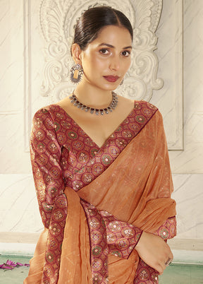 Orange Chiffon Silk Saree With Blouse Piece