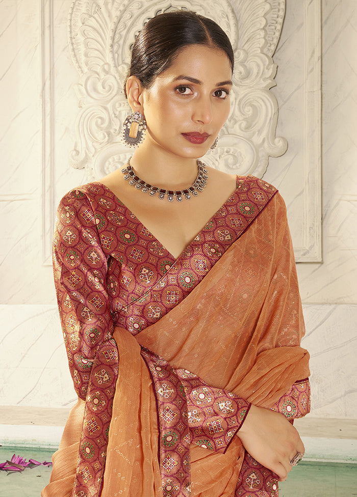 Orange Chiffon Silk Saree With Blouse Piece