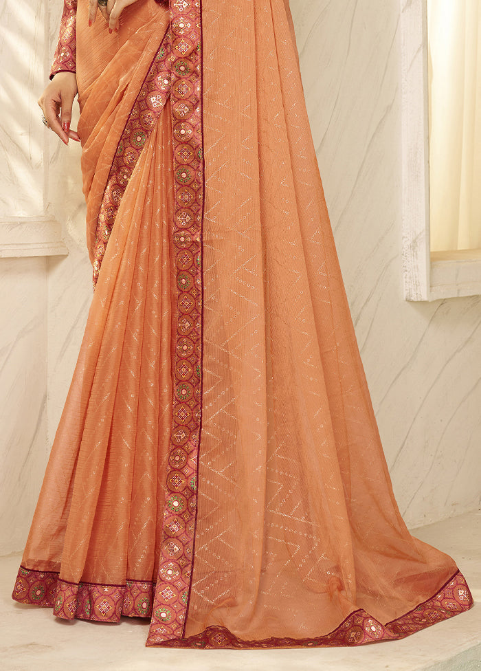 Orange Chiffon Silk Saree With Blouse Piece