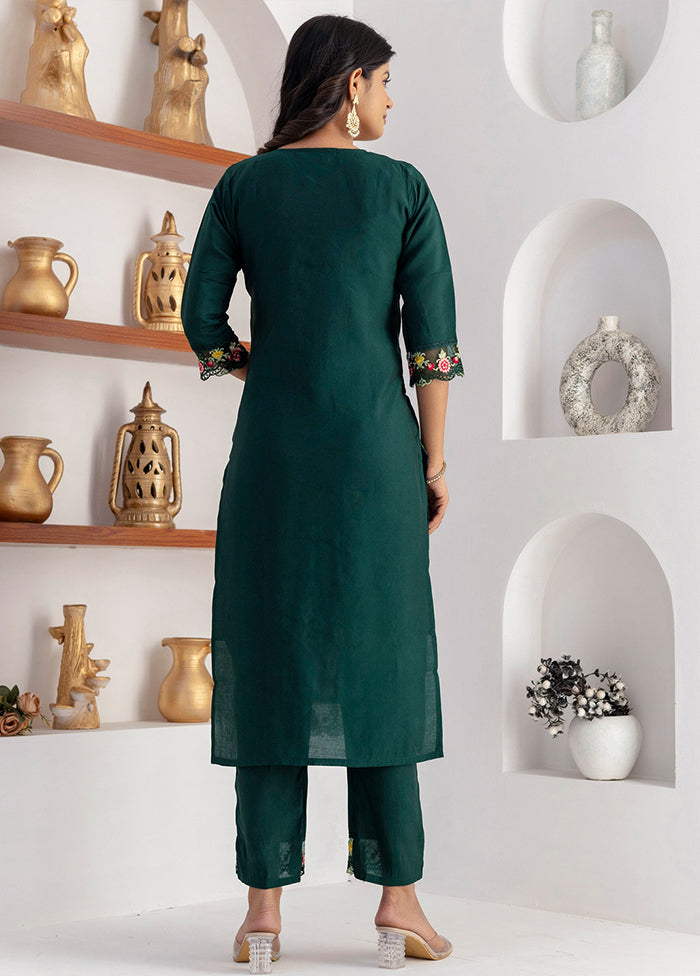 3 Pc Green Readymade Viscose Dupatta Suit Set