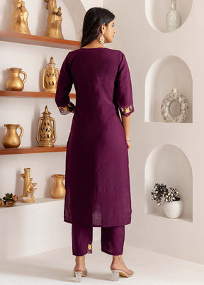 3 Pc Purple Readymade Viscose Dupatta Suit Set