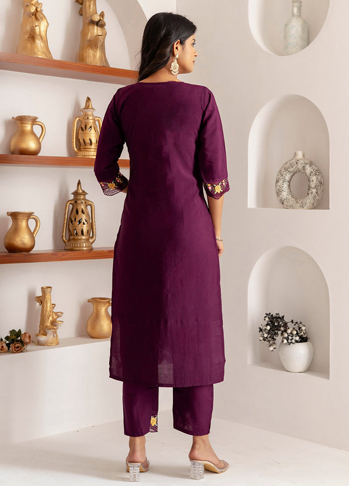 3 Pc Purple Readymade Viscose Dupatta Suit Set
