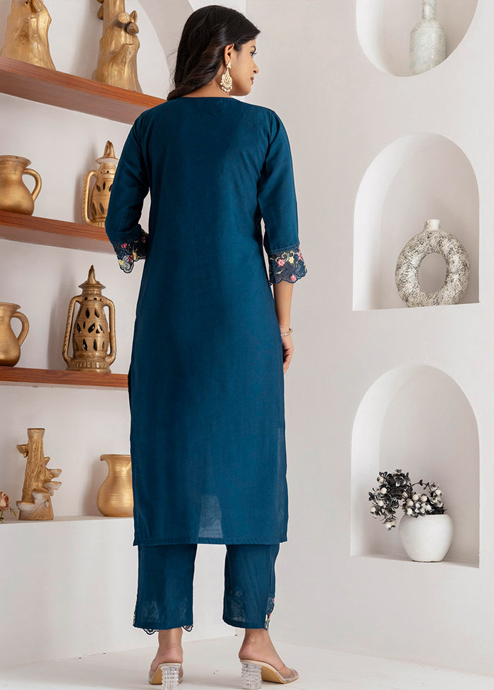 3 Pc Teal Blue Readymade Viscose Dupatta Suit Set