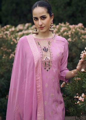 3 Pc Lavender Readymade Viscose Dupatta Suit Set