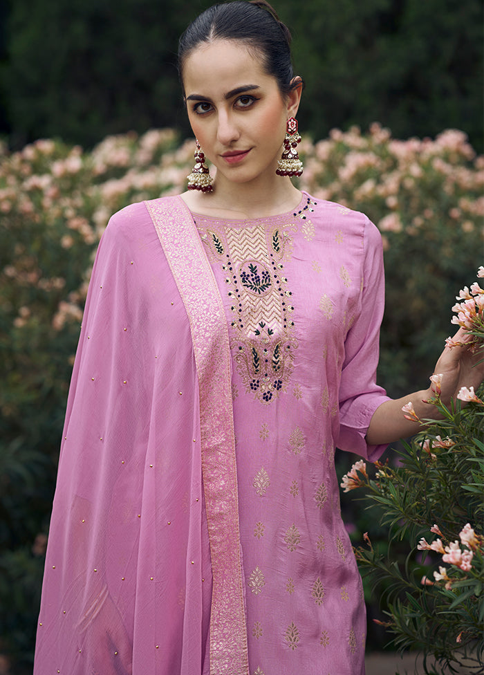 3 Pc Lavender Readymade Viscose Dupatta Suit Set