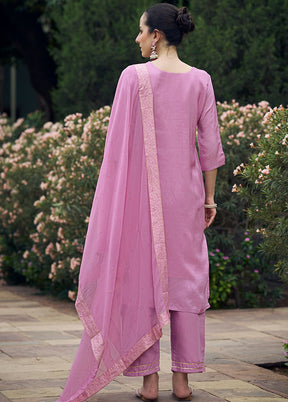 3 Pc Lavender Readymade Viscose Dupatta Suit Set