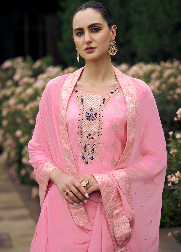 3 Pc Pink Readymade Viscose Dupatta Suit Set