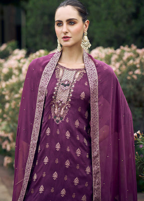 3 Pc Wine Readymade Viscose Dupatta Suit Set