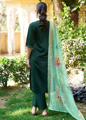 3 Pc Green Readymade Viscose Dupatta Suit Set