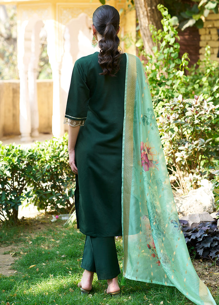 3 Pc Green Readymade Viscose Dupatta Suit Set