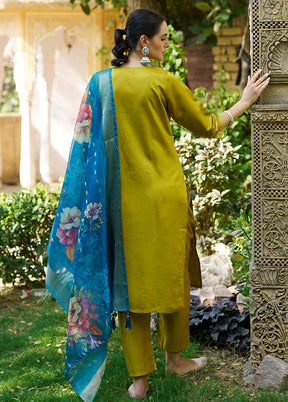 3 Pc Lemon Readymade Viscose Dupatta Suit Set