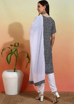 3 Pc Black Readymade Silk Dupatta Suit Set