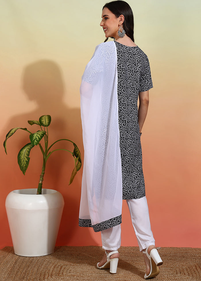 3 Pc Black Readymade Silk Dupatta Suit Set