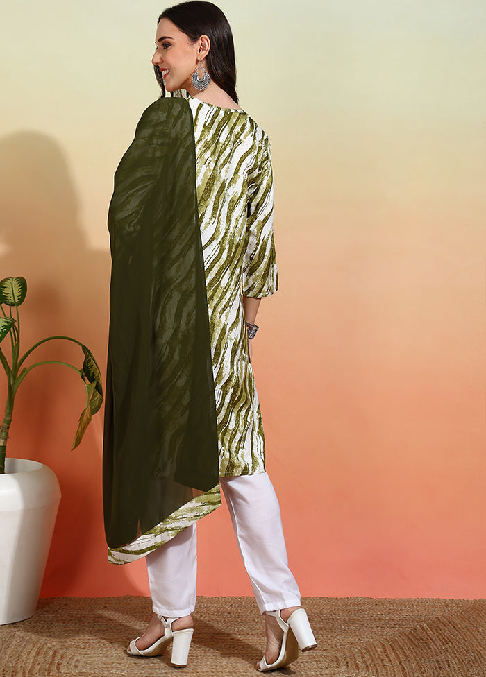 3 Pc Mehendi Green Readymade Silk Dupatta Suit Set