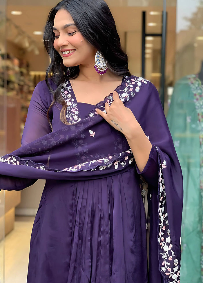 3 Pc Voilet Readymade Silk Dupatta Suit Set