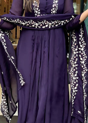 3 Pc Voilet Readymade Silk Dupatta Suit Set