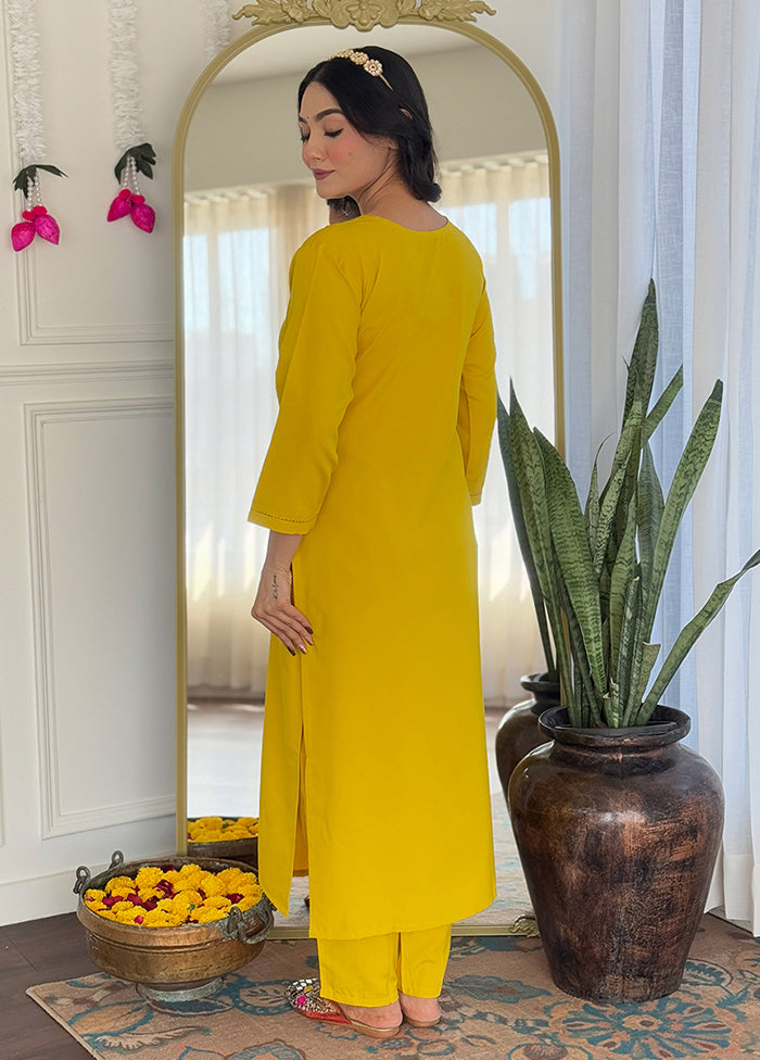 3 Pc Mustard Readymade Rayon Dupatta Suit Set