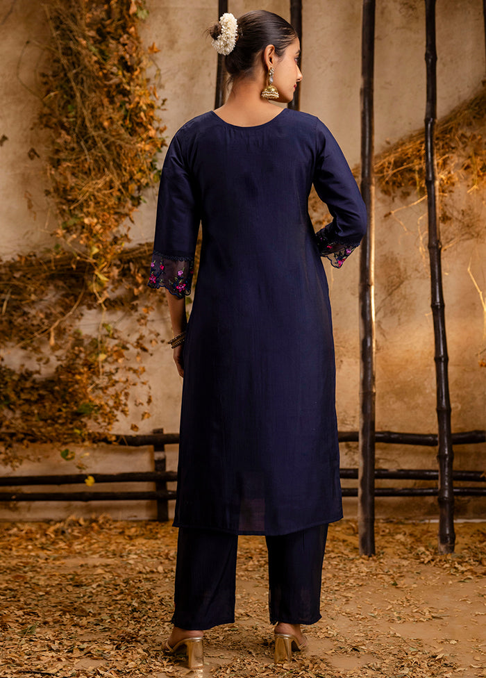 3 Pc Blue Readymade Viscose Dupatta Suit Set