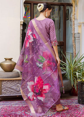 3 Pc Lavender Readymade Viscose Dupatta Suit Set