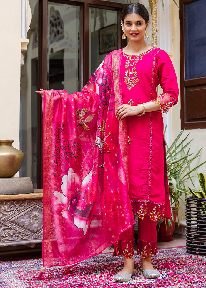 3 Pc Pink Readymade Viscose Dupatta Suit Set
