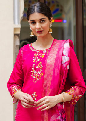 3 Pc Pink Readymade Viscose Dupatta Suit Set