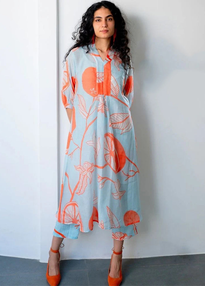 2 Pc Sky Blue Readymade Viscose Kurti Set