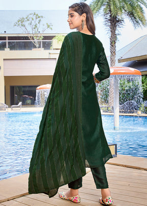 3 Pc Bottle Green Readymade Silk Dupatta Suit Set