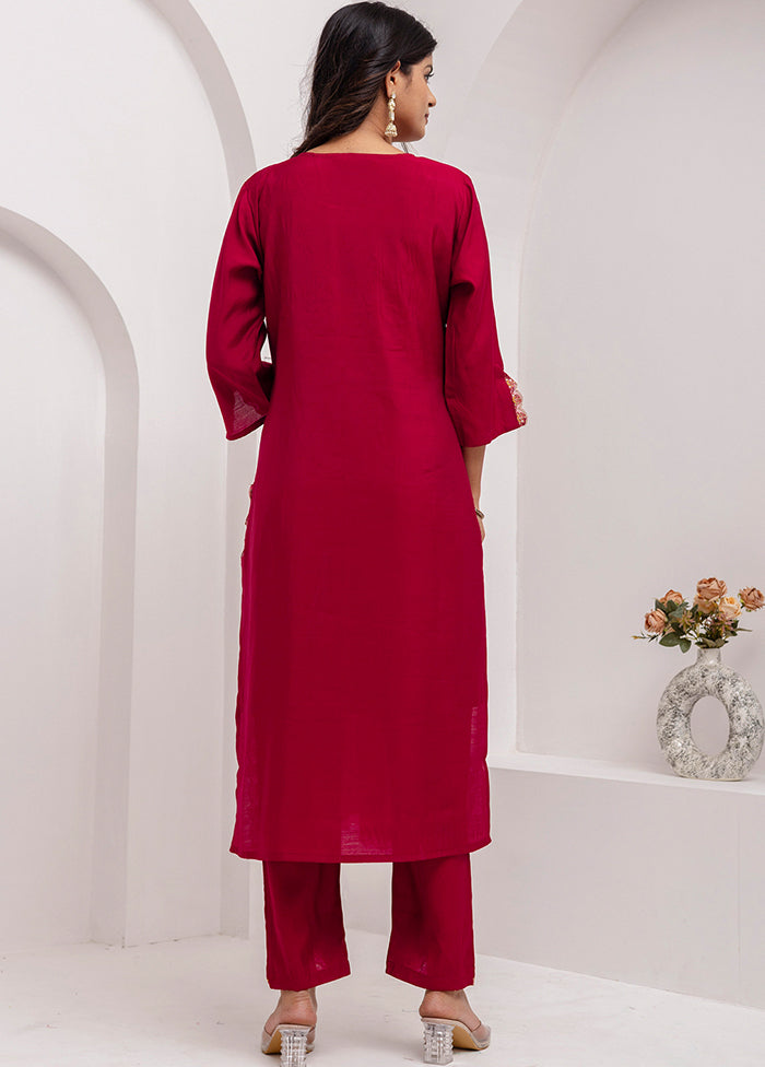 3 Pc Maroon Readymade Viscose Dupatta Suit Set