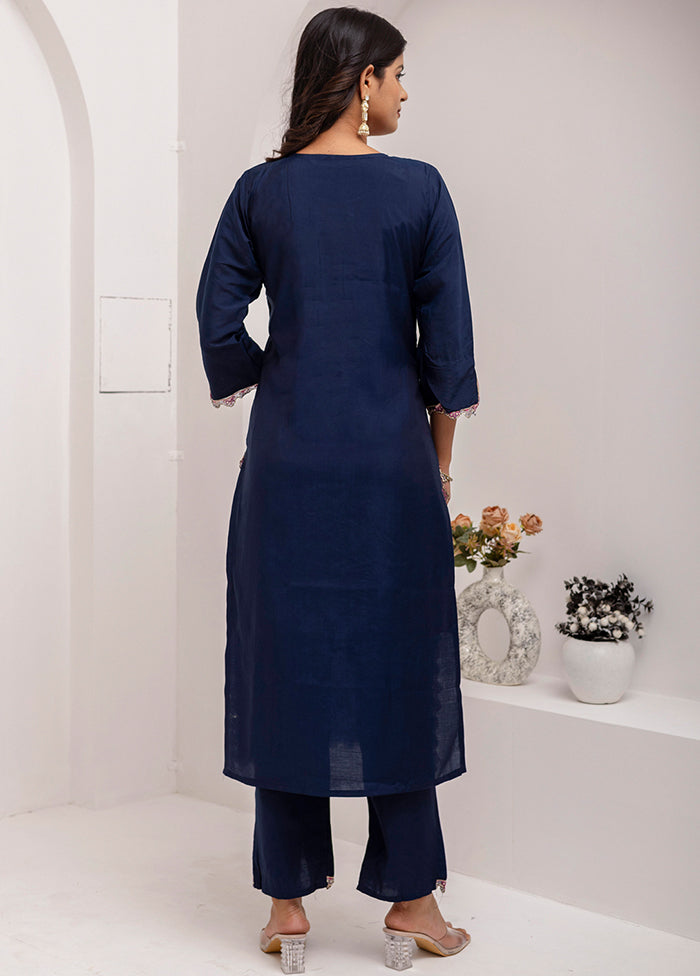 3 Pc Navy Blue Readymade Viscose Dupatta Suit Set
