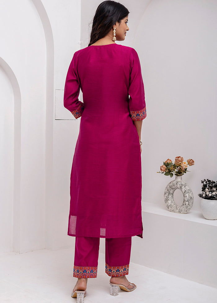 3 Pc Purple Readymade Silk Dupatta Suit Set