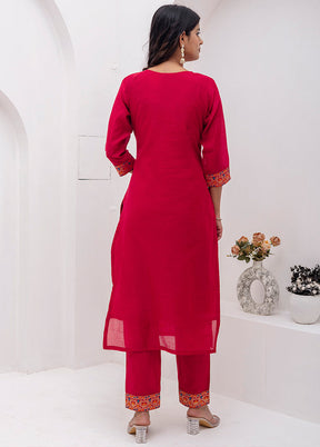3 Pc Red Readymade Silk Dupatta Suit Set